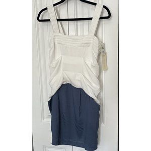MM Couture Dress Mini Womens Small Blue White NEW MMCD0387 Slip Sheath Ruched